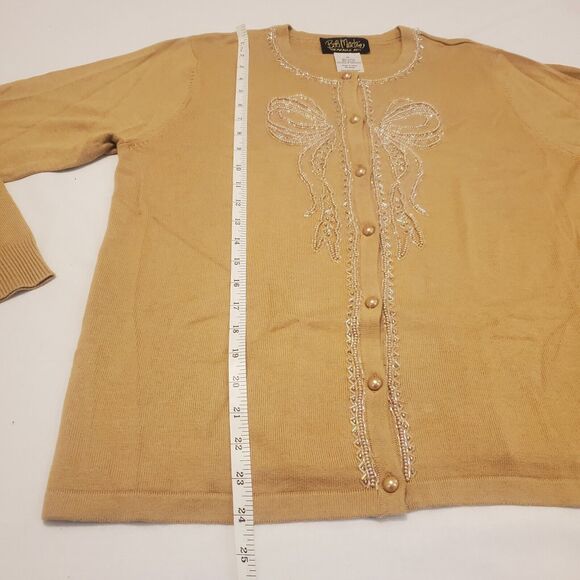 BOB MACKIE WEARABLE ART Sz Medium Sequin Bow Cardigan Holiday Christmas Vintage - Picture 7 of 7